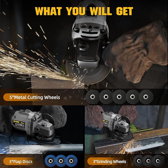 Angle Grinder 4-1/2" Cordless Compatible with DEWALT 20V Max Battery, Brushless Power Grinder Tool, 6 Variable Speed with 11 Wheels for Cutting Grinding Polishing (Tool Only)