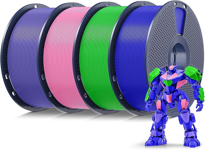SUNLU 4kg PLA 3D Printer Filament Bundle Multicolor,Neatly Wound Filament 1.75mm ±0.02mm,Individually Vacuum Packed, 4kg in Total,1kg per Spool, 4 Pack, 4000g, Pink+Lavender Purple+Klein Blue+Green