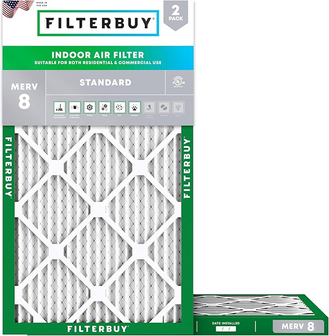 Filterbuy 14x28x1 Air Filter MERV 8 Essential Dust & Allergy Defense (2-Pack), Electrostatic Pleated HVAC AC Furnace Filters Replacement, Made in USA (Actual Size: 13.50 x 27.50 x 0.75)