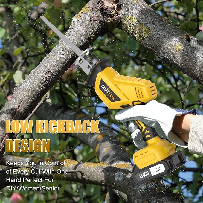 Cordless Reciprocating Saw, Electric Saw with Battery and Charger, 20V Battery Power Saws, 0-3500 SPM Variable Speed, Tool-Free Change, 4 PCS Blades for Wood PVC Metal Pipe Tree Cutting, 2 Batteries