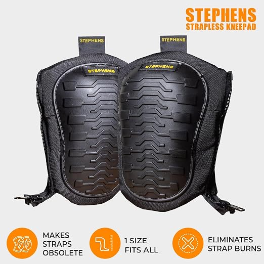 Stephens Strapless Knee Pads for Construction - Heavy Duty Soft Cap Design for Work | Safety Work Gear | Flooring | Roofing | Gardening | Personal Protective Equipment - Cushion Support for Kneeling - Non-Slip Strapless Knee Pad - Eliminate Knee Pain