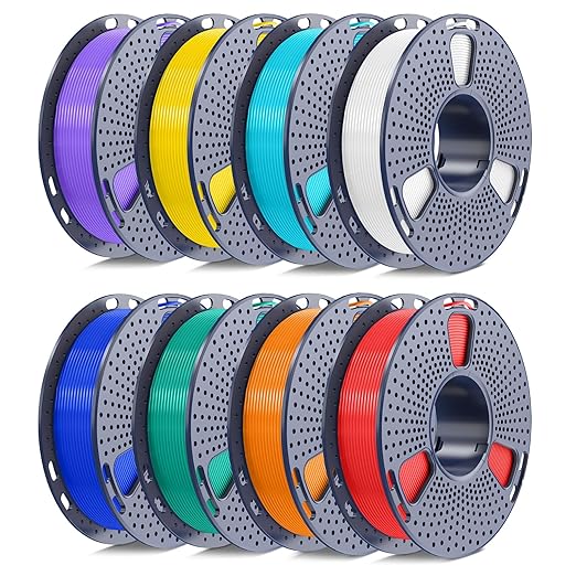 250g PLA Filament 1.75mm Bundle, SUNLU 3D Printer Filament Neatly Wound, Individually Vacuum Packed, 250g Spool, 8 Rolls, White+Red+Orange+Yellow+Green+Blue+Cyan+Purple