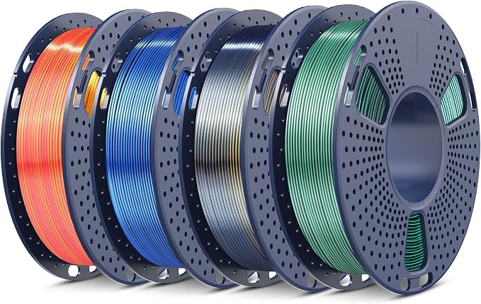 SUNLU Silk Dual Color PLA Filament Bundle Muticolor, Silk 3D Printer Filament, Individually Vacuum Packed, 250G Spool, 4 Pack, 1kg in Total, Red Gold+Black Blue+Black Gold+BK Green
