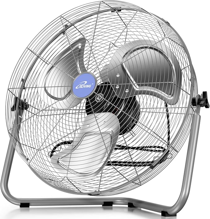 iLiving 20 Inch 7500 CFM Turbo High Velocity Floor Fan, 3-Speed Heavy Duty Metal Fan for Office, Commercial, Workstation, Greenhouse, Garage, Warehouse, Shop Attic Use, Silver, UL Listed
