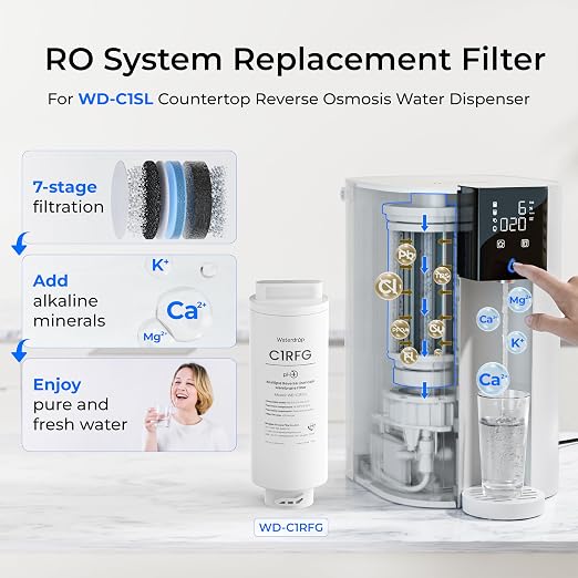 Waterdrop C1RFG Filter, Replacement for C1SL RO System, 12-Month Lifetime | Countertop Reverse Osmosis Filter, Enhanced Filtration, Long Filter Lifespan, Easy and Quick Filter Replacement