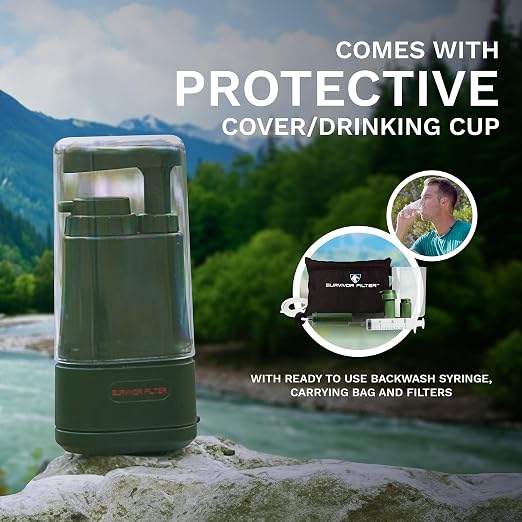Survivor Filter PRO – 0.01 Micron Portable Water Filtration System Survival – Tested in USA Labs – Bacteria, Parasite and Virus Removal – Ultimate Survival & Backpacking Gear