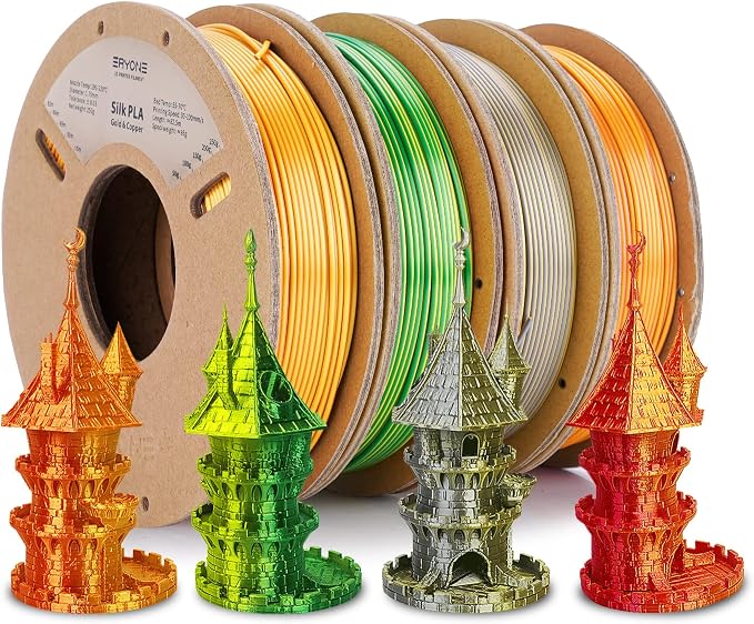 ERYONE PLA Filament 3D Printer Filament Bundle Multicolor 1.75mm +/- 0.03mm, PLA Filament 250g Spool, 4 Rolls, Silk Dual Color 2