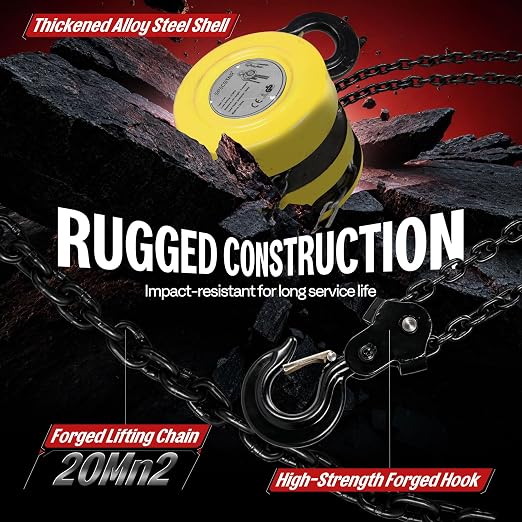 SPECSTAR Hand Chain Hoist 2 Ton 4400 Lbs Capacity 10 Feet with 2 Hooks | Heavy Duty Manual Chain Fall for Warehouse Building Automotive Machinery Yellow