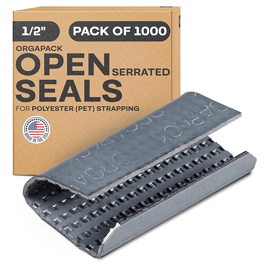 IDL Packaging Orgapack Open Serrated Seals for 1/2" Polyester (PET) Strapping, Pack of 1000 - USA-Made Superior Holding Power Metal Clips for Banding, Packing - Orgapack Patented Serrated Pattern