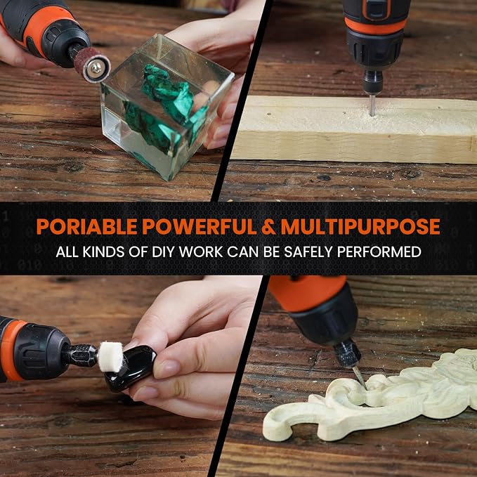 HARDELL 12V Cordless Rotary Tool Kit 6-Speed 30000RPM Rotary 94 Accessories | Power Rotary Tools for Engraving, Sanding, Polishing, Cutting, Carving, DIY and Craft Projects