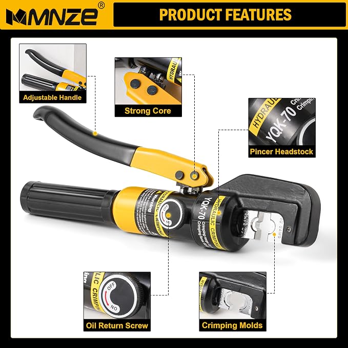 6 Ton Hydraulic Cable Lug Crimper Pliers 12 AWG to 2/0 AWG Hand Operated Hydraulic Crimping Tool Kit Wire Terminal Lug Battery Crimping Crimper with 9 Dies