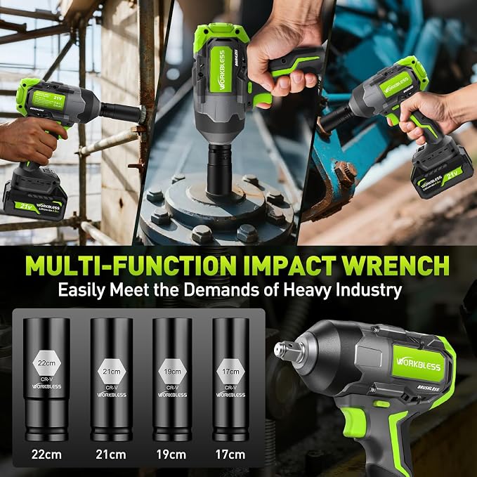 Cordless Impact Wrench for Car Tire Change, Max 1200N.m (885ft-Lbs) High Torque Impact Gun, Heavy Duty Impact Wrench for Mechanic, Auto Repair & Truck Maintenance, 4 Sockets
