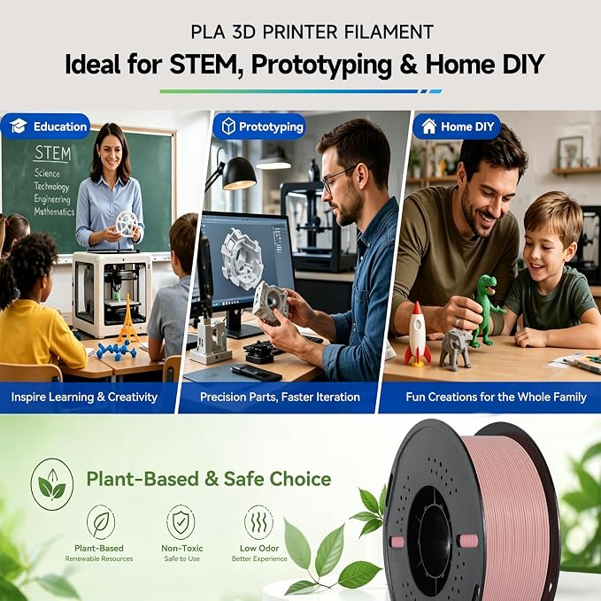 Kingroon PLA 3D Printer Filament, Dimensional Accuracy +/- 0.02 mm, 1 kg Spool(2.2lbs), 1.75 mm,Pink