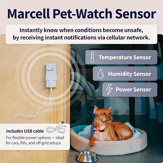 MarCELL RV Temperature Monitor for Pets Watch Bundle (Verizon) – Cellular Temperature Monitor, Humidity & Power Monitor for RV Pet Safety, RV Pet Monitor and Alarm