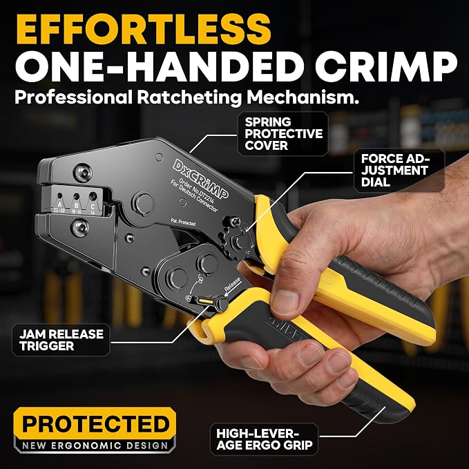 Deutsch DT Series Connector Crimping Tool Kit, 2/3/4/6 Pin Waterproof Automotive Electrical Connectors with 22–14 AWG Deutsch Crimp Tool & Pin Removal Tool for Automotive Wire Harness Repair