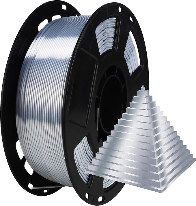 1.75mm Silk Pearlescent Metal Silver Shiny PLA Filament, 1kg 3D Printing Material Widely Support for FDM 3D Printer, Pack with Extra Filament Sample by BBLIFE