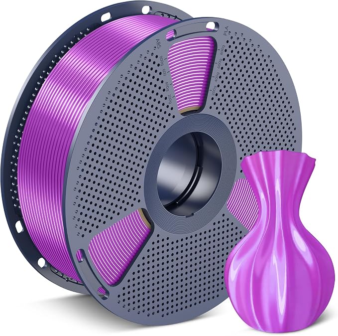 SUNLU Silk PLA Filament 1.75mm, Neatly Wound Shiny PLA 3D Printer Filament, Dimensional Accuracy +/- 0.02mm, Fit Most 3D Printers,Good Vacuum Packaging, 1kg Spool(2.2lbs), Silky Purple