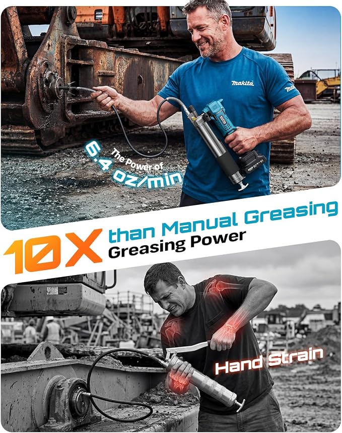 Seesii Electric Cordless Battery Grease Gun -10000 PSI with Quick-Release Coupler, 6.4 oz/min, 39.4" Flex Hose & 2 Batteries, Grease Guns for Truck, Car, Tractor,2026 Upgraded