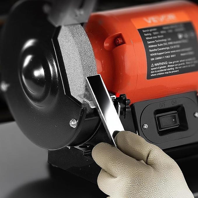 VEVOR Bench Grinder, 6-in Single Speed, 3450RPM High-Speed Table Grinders with 450W 3.8A 3/5Hp Induction Motor, 36/60-Grit Grinding Wheel & Adjustable Eye Shield for Fast Sharpening Grinding