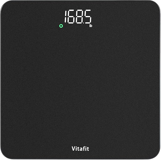 Vitafit Scale for Body Weight, Accuracy 0.1lb by Our Professional Scale Factory Since 2001, Digital Bathroom Weight Scale LED and Step On, 3xAAA Battery Included, 400lb/182kg, Spray Silver Black