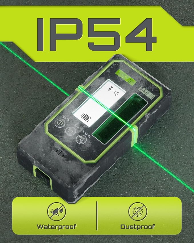 LasGoo LG-3DM Green Beam Laser Level, Self-Leveling 3x360° Cross Line Laser for Construction and Picture Hanging,LasGoo LG-REC03 Laser Detector for Laser Level