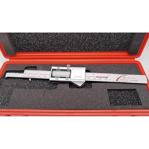 Inside Groove Width Digital Caliper with Hook, Measure Width of Grooves Inside Bores, Range 3-150mm, Resolution 0.01mm, mm/inch, Stainless Steel