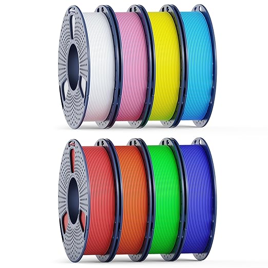 250g High Speed SUNLU PETG Filament 1.75mm Bundle, 250g Spool, 8 Rolls, White+Red+Orange+Yellow+Green+Sky Blue+Blue+Pink