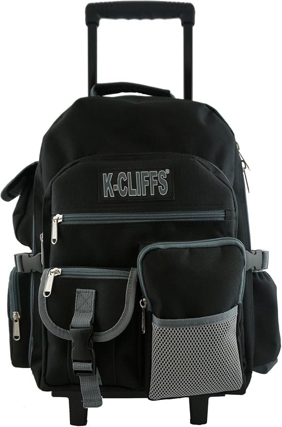 K-Cliffs Heavy Duty Rolling Backpack School Bookbag with Wheels Deluxe Wheeled Daypack