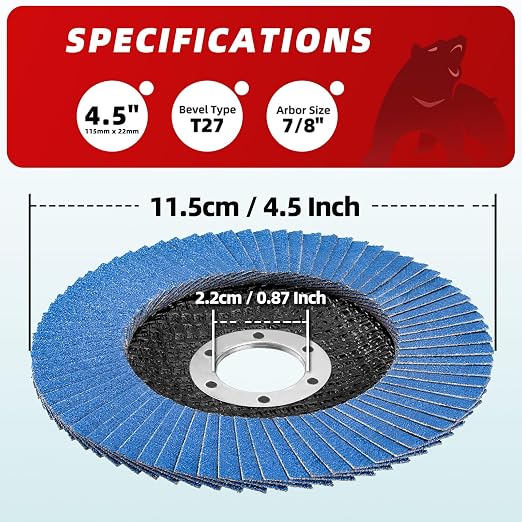 50 Pack Zirconia Flap Discs 4.5" x 7/8" T27 for 4 1/2 Inch Angle Grinder 40/60/80/100/120 Grit Multi-Grit Flap Wheels Heavy-Duty Grinding & Sanding Discs for Metal, Wood, Stainless Steel