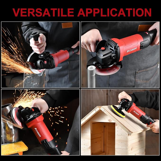 AOBEN 900W Angle Grinder 4-1/2 inch | 7.5Amp, 11000 RPM, 6-Speed Corded Electric Cut off Tool with Switch Lock | for DIY & Metal Cutting, Grinding & Polishing