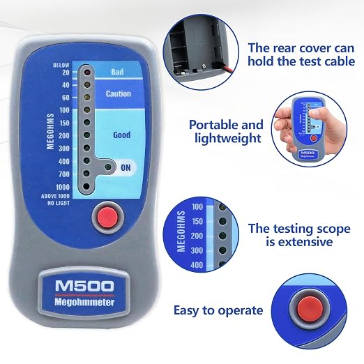 M500 Insulation Tester MEGOHMMETER, Compatible with Supco M500 Electronic Megohmmeter, Multimeter Tester, Compressor Tester HVAC, 1000 Megohms at 500 Volts, with Soft Carrying Case