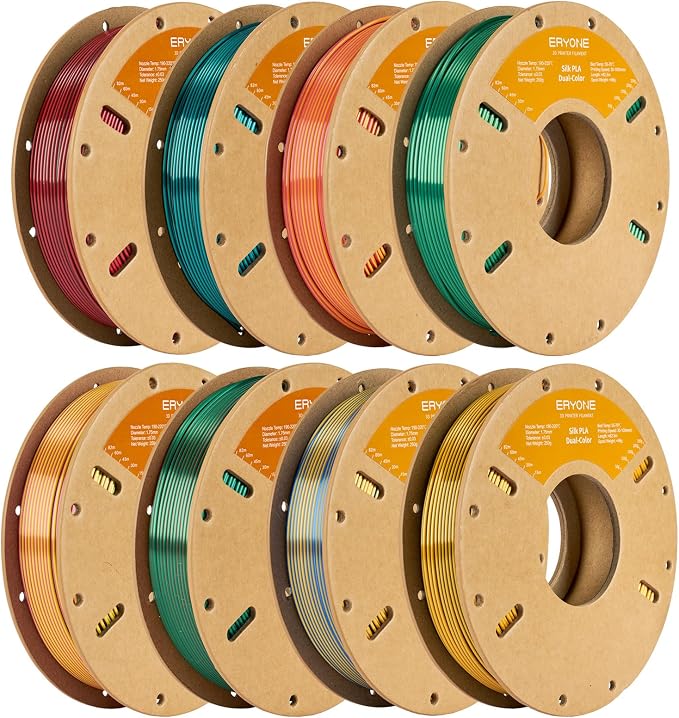 ERYONE PLA Filament 3D Printer Filament Bundle Multicolor 1.75mm +/- 0.03mm, PLA Filament 250g Spool, 8 Rolls, Silk Series 4