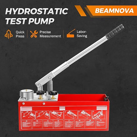 BEAMNOVA Hydrostatic Test Pump 3.17 Gallon Hydraulic Manual Water Pipe Leakage Pressure Tester Kit with Gauge Tank