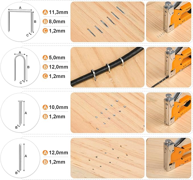 4-in-1 Staple Gun, Heavy Duty Stapler with 800 Staples and Staple Remover, Adjustable Force Upholstery Staple Gun for Wood, Furniture, Crafts, DIY, Cable, Carpet