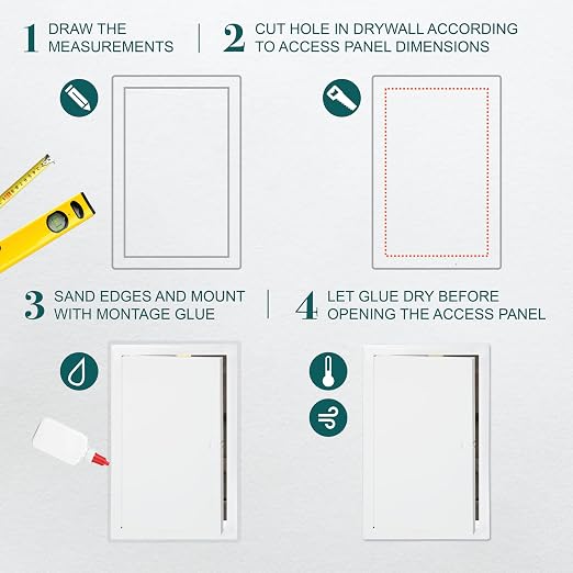 10" x 16" White Metal Access Panel - Wall Access Panel for Drywall - Hidden Wire Cover for Wall Covering Panels - Plumbing, Electricity, Heating Alarm, Bathroom, Dry Wall Hole Cover