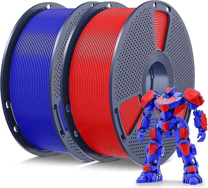 SUNLU PLA 3D Printer Filament, Neatly Wound PLA Filament 1.75 mm, Dimensional Accuracy +/- 0.02mm, Good Vacuum Packaging Consumables, PLA 2kg in Total, 1kg per Spool, Pack of 2,Red+Klein Blue