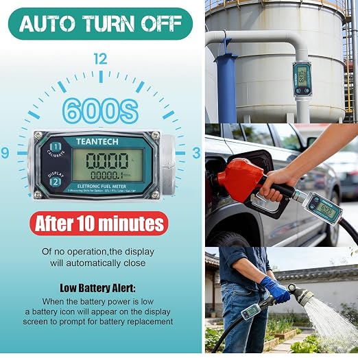 1Pack 1 in Digital Turbine Fuel Flow Meter with 3/4 in Adapters, High Accuracy Diesel Flow Meter with NPT Counter, Digital LCD with 5 Units, Auto Shut Off, for Gasoline/Kerosene/Water