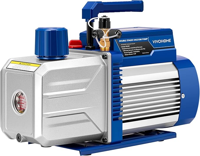 VIVOHOME 1 HP 9.6 CFM 2 Stage HVAC Vacuum Pump for R134a R12 R22 R502 R410a Systems, Auto AC Vacuum Pump for Automotive Air Conditioner Refrigeration Maintenance with 2 Oil Bottles