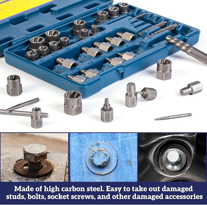 36Pcs Screw & Bolt Extractor Set, 2-in-1 Multi-Spline Lug nut Remover, Easy out Stripped Screw Removal Tool Kit for Damaged, Frozen, Studs, Rusted, Rounded-Off Bolts, Nuts