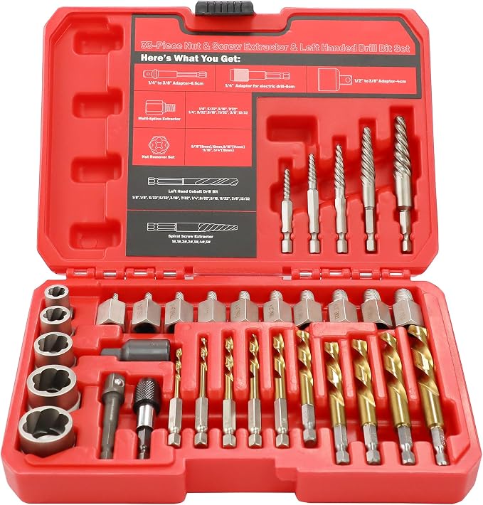 33Pcs Screw Bolt Extractor Set Hex Head Multi-Spline, Left Hand Drill Bit Set Easy Out Stripped Bolt Remover with Adapter, Bolt Extractor Kit for Removing Broken Rusted Nuts Screws Studs