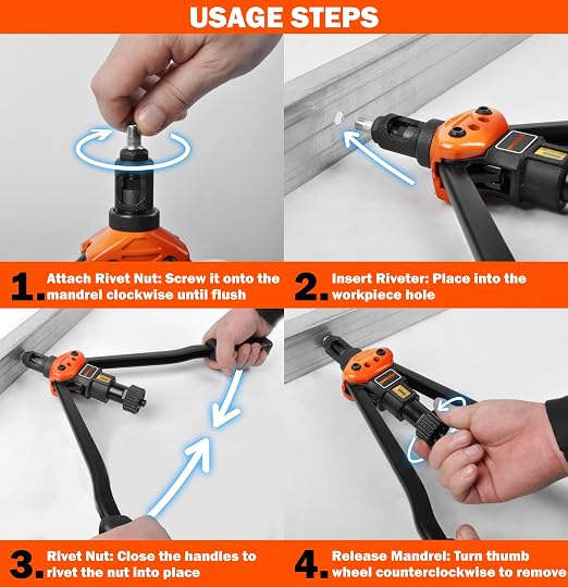 AV Steel Rivet Nut Tool Kit, 16-Inch Rivet Gun Including 12 Upgraded Interchangeable Mandrels & 200Pcs Nuts, Hand Riveter Labor-Saving and Compact Design,Thread Insert Riveter with Rugged Carry Case