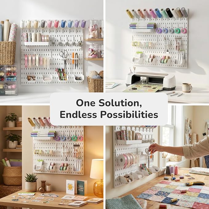 Keepo Title Peg board Kit, Pegboards and Accessories Modular Hanging for Craft, Plastic Pegboard Wall Organizer for Craft Room, Office, Tool Organizer (White, 22″×22″)