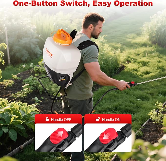 Toovem 4 Gallon Battery Powered Backpack Sprayer - Electric Garden Sprayer with 18V Strong Battery, Automatic Pressurization, 4 Nozzles, Comfortable Design for Lawn, Garden, Farms & Orchards Spraying