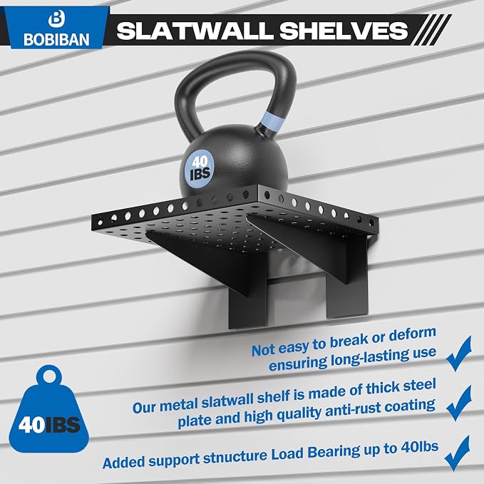 4 Pack Slatwall Shelves, Heavy Duty Metal Slat Wall Shelf for Retail, Garage, Home Storage, 20 lbs Load Capacity, Universal Slatwall Accessories (10 x 12 Inch-4, Black)