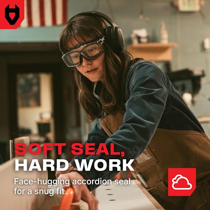NoCry Clear Safety Goggles Over Glasses — for Men & Women With Gasket, UV380, Anti Fog Panoramic Vented Lenses — ANSI Z87.1 Eye Protection For Construction, Dust And Lab Goggles Adult