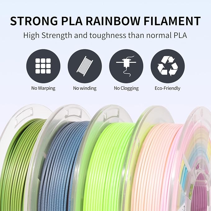 RAMBERY Matte PLA 3D Printer Filament Bundle Upgraded Multicolored Filament 1.75mm 4 Packs Multi Color Change 3D Printing Filament for Most 3D Printers, 4 Spools 250g Each (Total 2.2lbs)