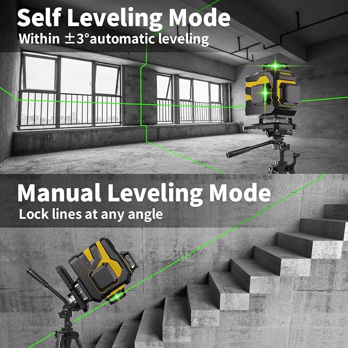 IKOVWUK 4x360° Laser Level Pro Kit with Tripod, 4D Cross Line Laser Level with Fine-tuning Bracket, 16 Lines Laser Level with 2 * 4000mAh Battery, Compact Adjustable 59.8-inch Tripod Included