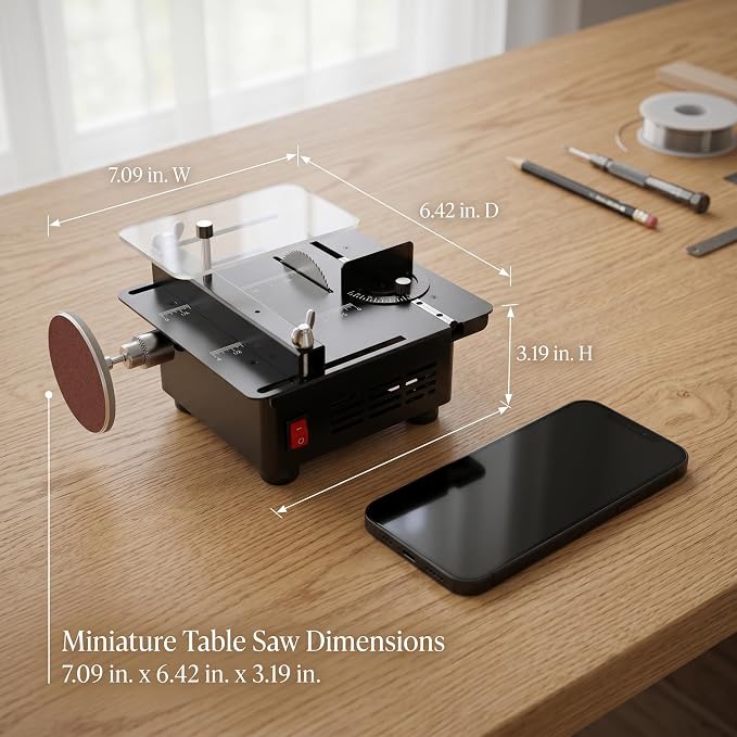 M-T Mini Table Saw for Crafts, 7-Speed Portable Desktop Hobby Saw with 4 Blades, Precision Electric Craft Saw for DIY Model Wood PCB Acrylic Cutting, Grinding & Drilling (Max 0.59")