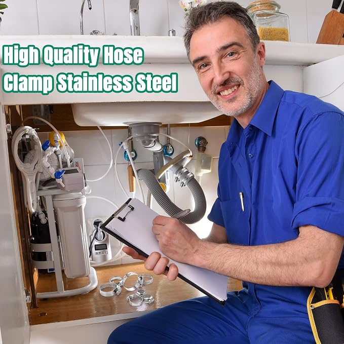 Shimeyao 300 Pcs Hose Clamp Assortment (1/4''- 1-1/2" (6-38 Mm) Stainless Steel Hose Clamps 304 Stainless Steel Worm Fuel Line Clip for Automotive Plumbing Intercooler Tube