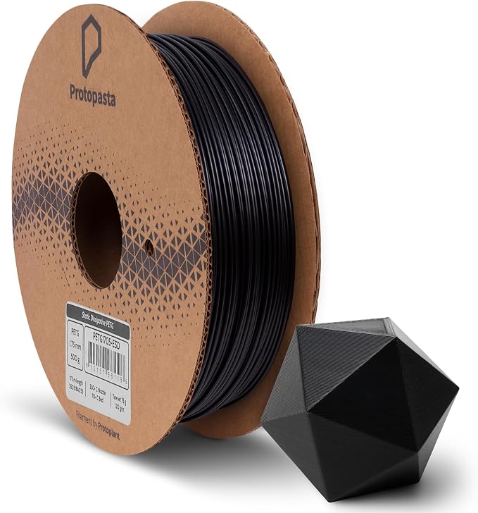 Protopasta Static Dissipative PETG Black 3D Printer Filament for ESD Safe Prints | Easy Printing with Low Warp and Wear | 1.75mm Filament | 500g with Recyclable Cardboard Spool